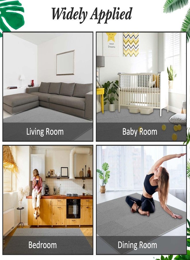 Amylove 16 Pcs Interlocking Floor Tiles Gray Cotton Jute Surface Floor Mat Non Slip Rubber Play Mat Square Carpet Soft Climbing Area Rugs for Home Playroom, 12 x 12 x 0.4 Inch - Image 5